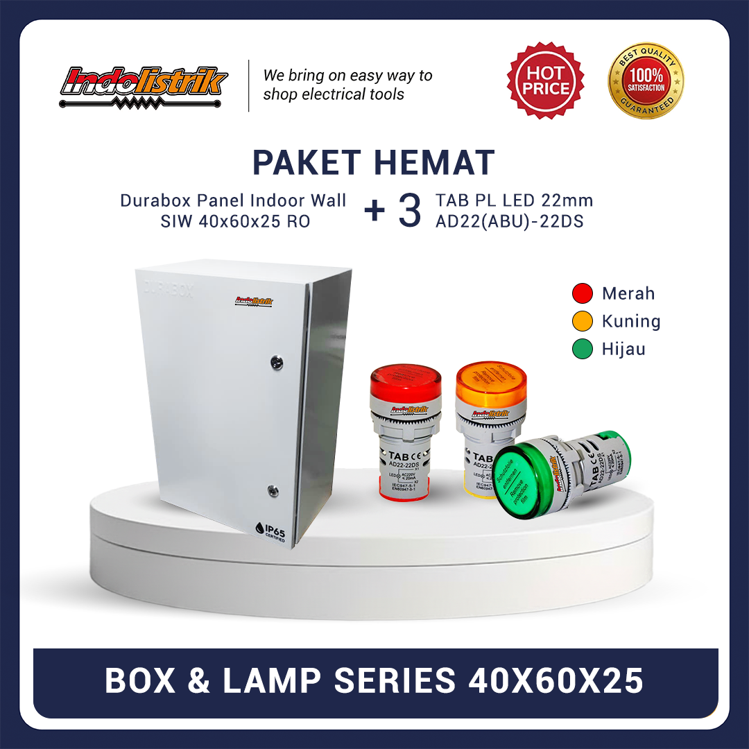 Promo Spesial! Durabox Box Panel Indoor SIW 40x60x25 Base Plate Orange + GRATIS 3 Pilot Lamp LED 22mm Body Abu AD22-22DS TAB