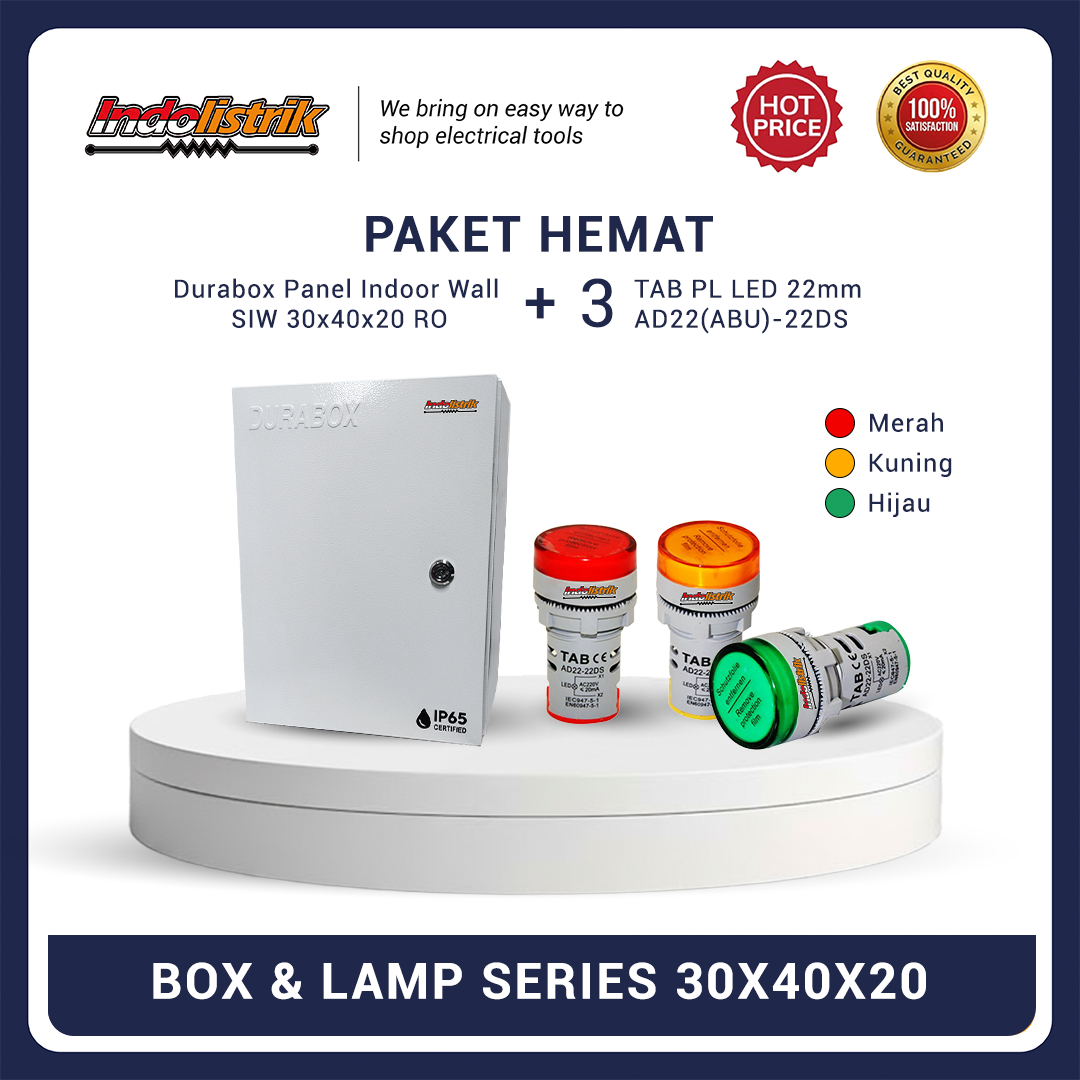Promo Spesial! Durabox Box Panel Indoor SIW 30x40x20 Base Plate Orange + GRATIS 3 Pilot Lamp LED 22mm Body Abu AD22-22DS TAB