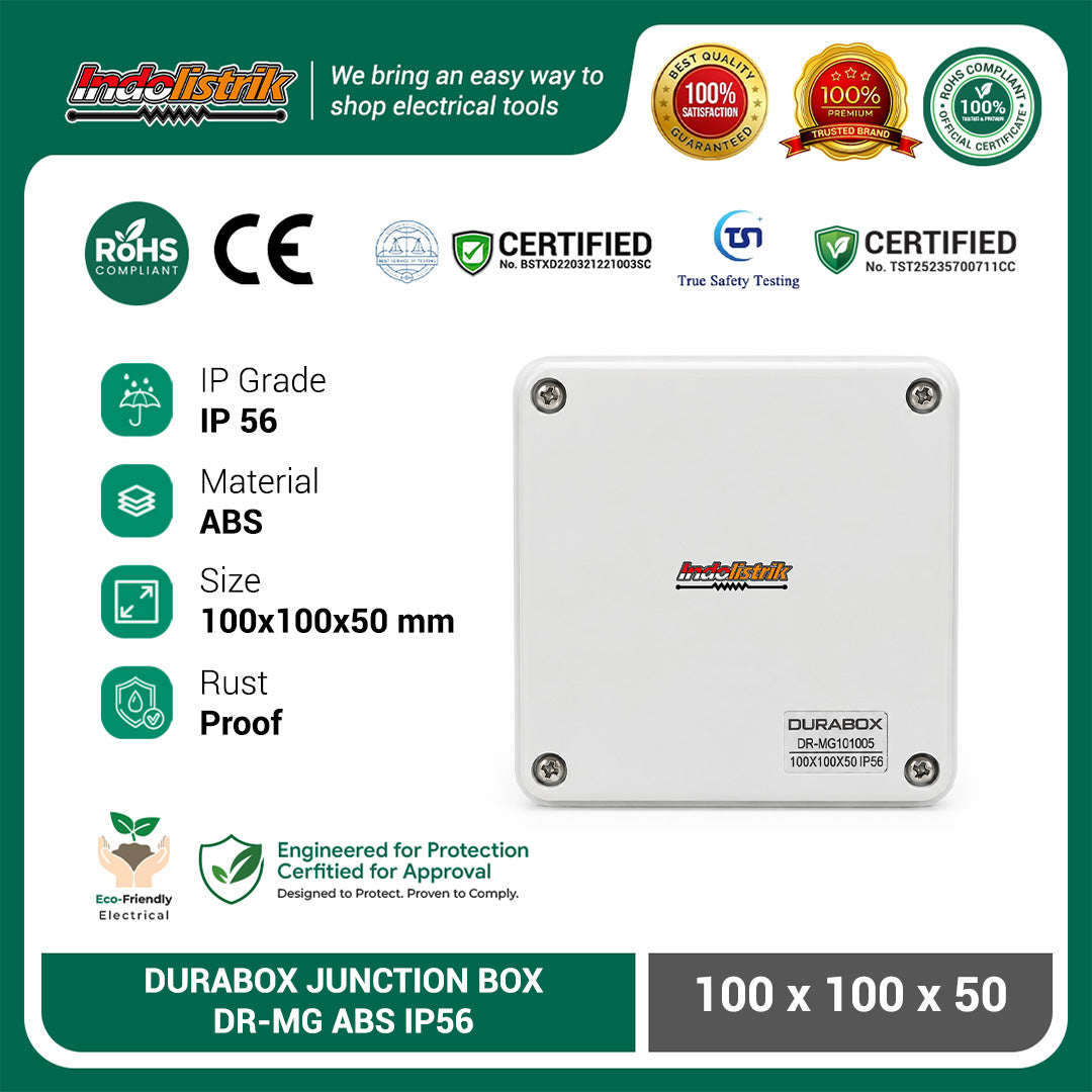 Durabox Junction Box ABS IP56 100x100x50mm Box Panel Listrik Waterproof Tahan Air