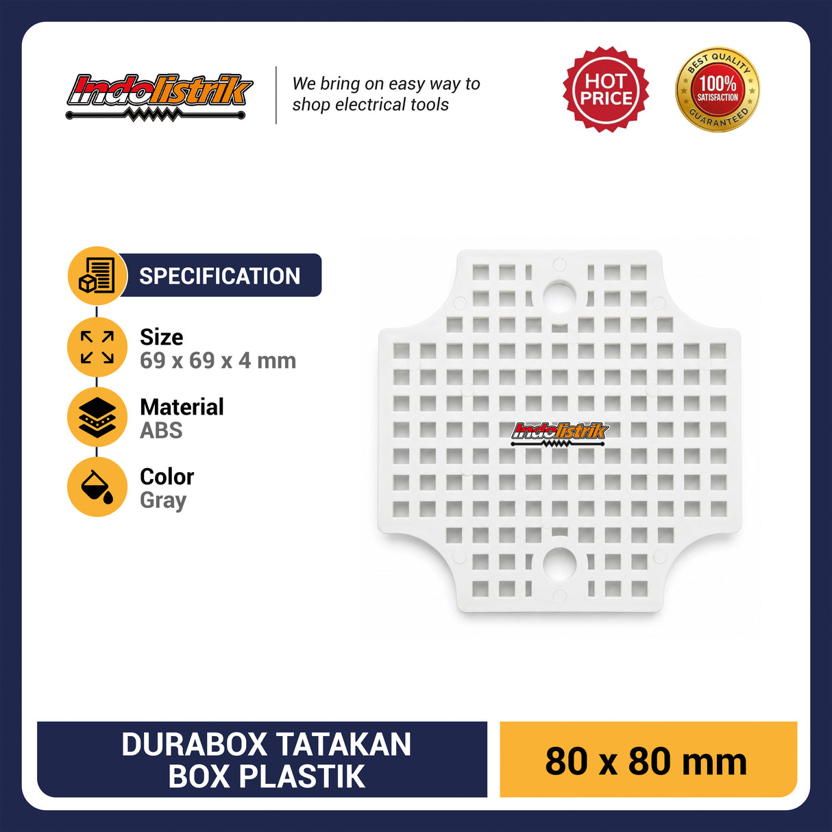 Durabox Tatakan Box Plastik 80x80mm Base Plate Dudukan Junction Box ABS Warna Abu Abu