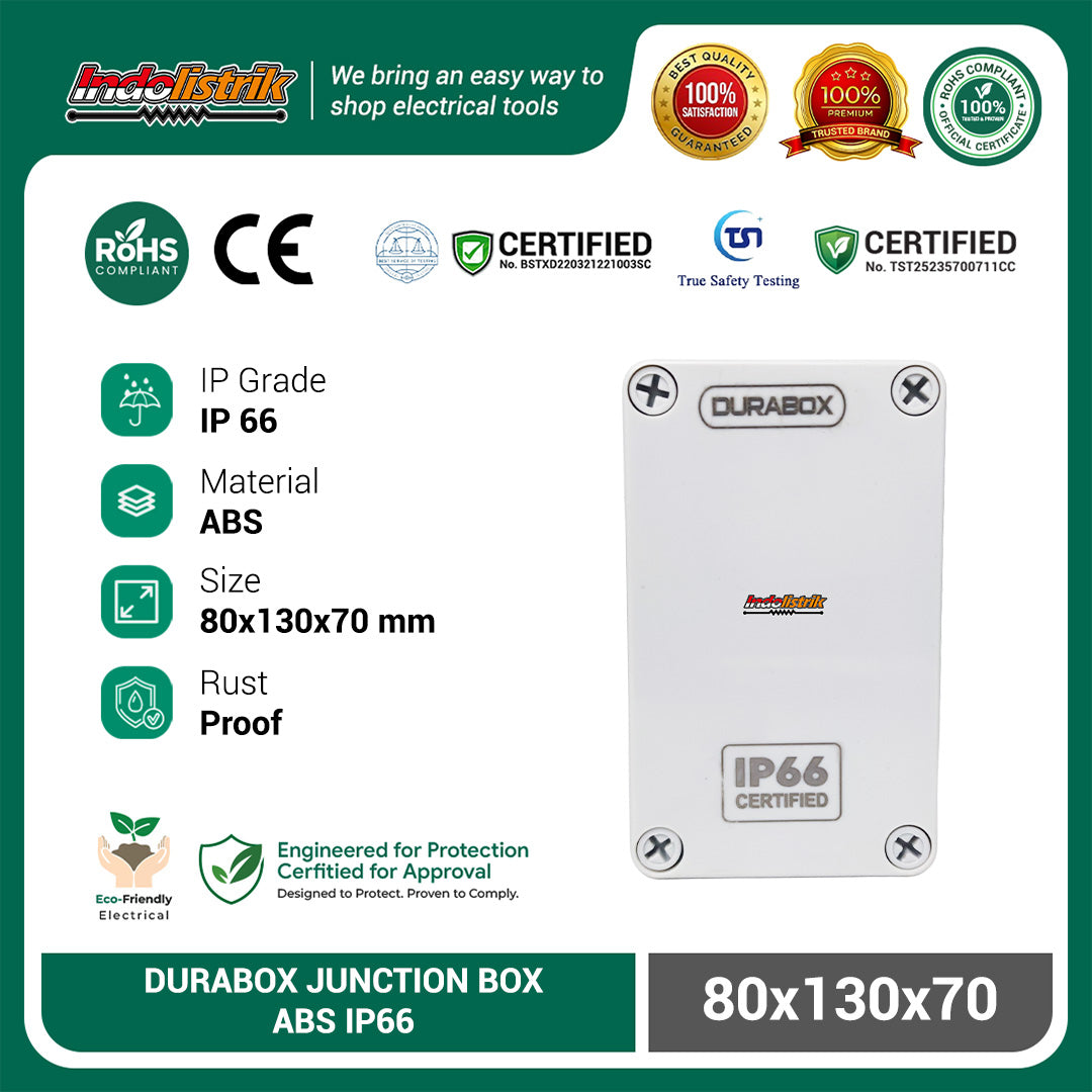 ABS Junction Box Plastik 80x130 x 70 mm Abu-abu Durabox