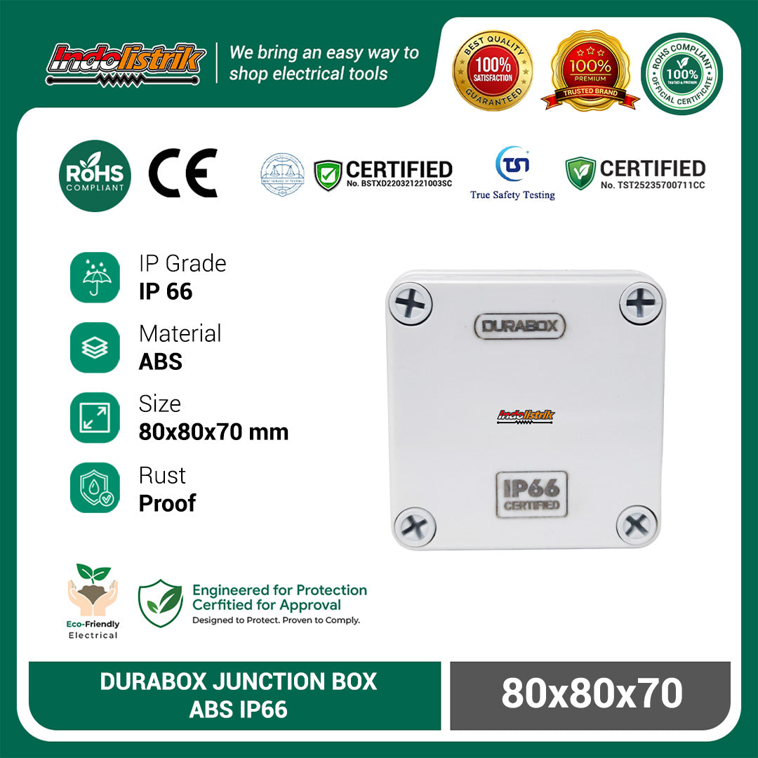 ABS Junction Box Plastik 80x80 x 70 mm Abu-abu Durabox