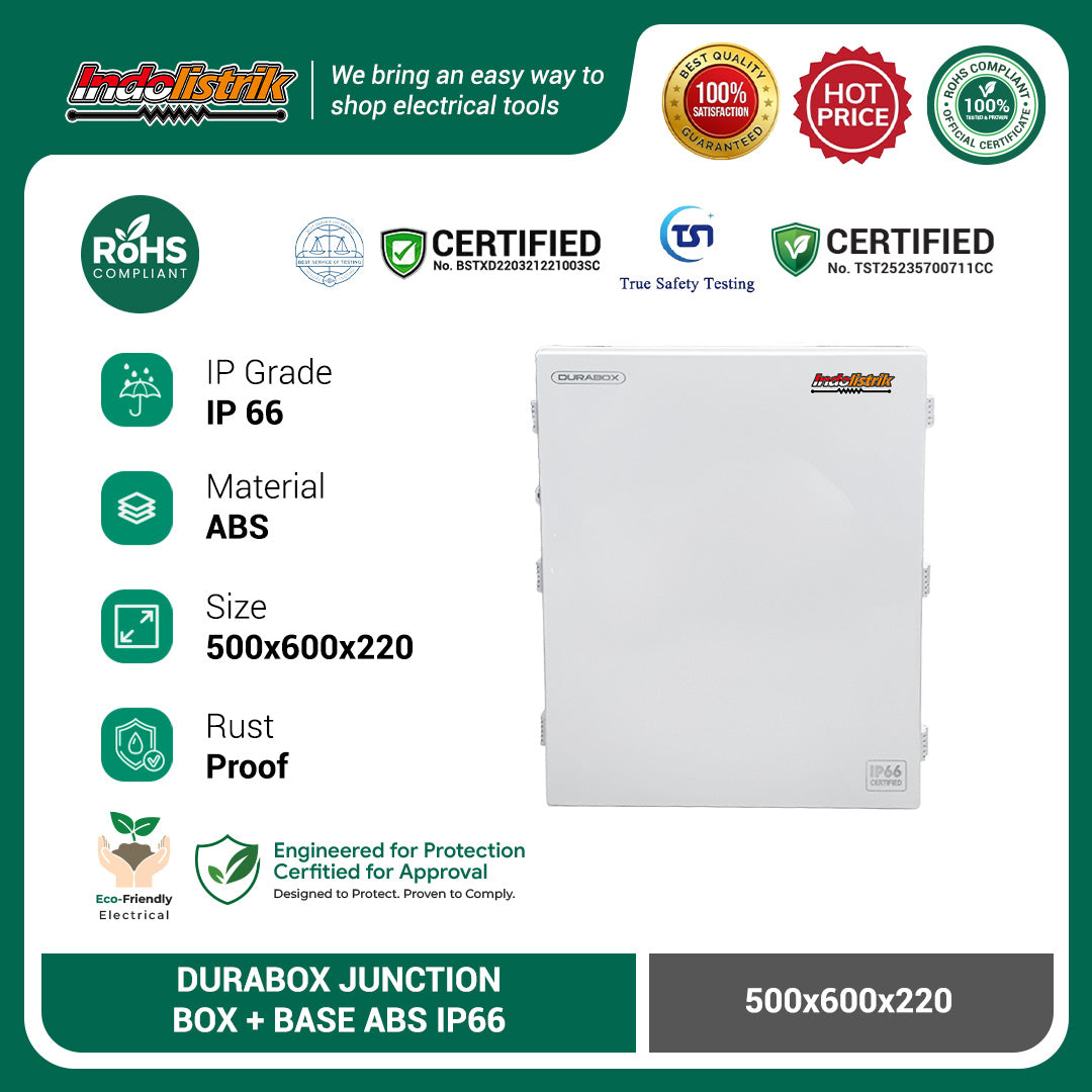 Durabox Box Panel Plastik ABS 500x600x220 mm Abu-Abu Lengkap Base Plate