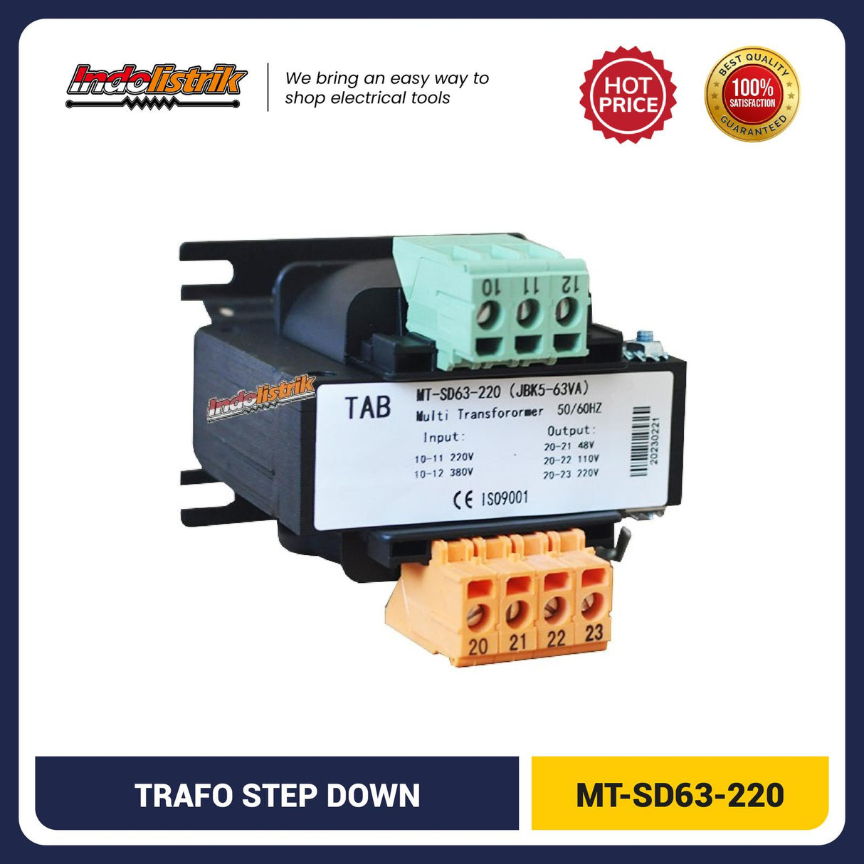 Trafo Step Down MT-SD63-220 63VA TAB - Output 220V-110V-48V