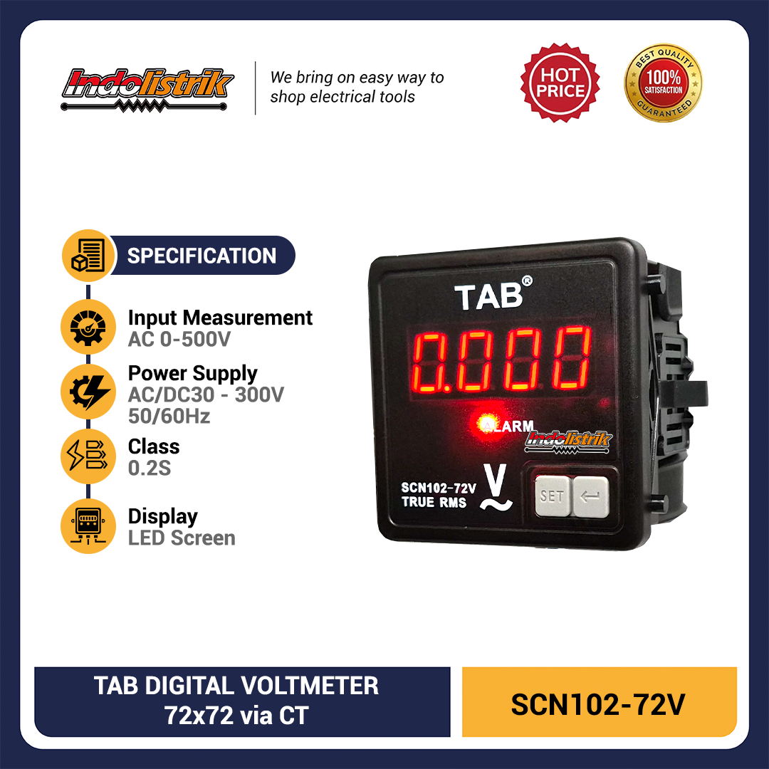 TAB Digital Voltmeter AC 0-500V 72x72mm Panel Meter True RMS SCN102-72V