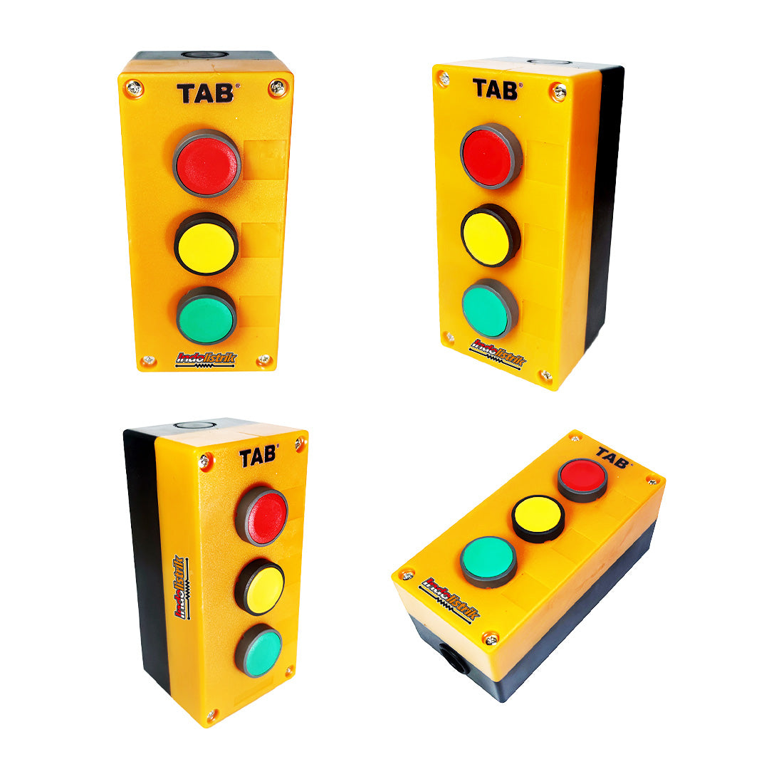 Paket Box Push Button 3 Tombol TAB – Tombol Merah Kuning Hijau | Enclosure Kontrol Mesin Industrial