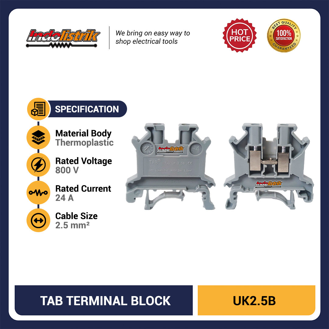 Terminal Block UK2.5B TAB Rel DIN Konektor Kabel Panel Listrik Abu Abu