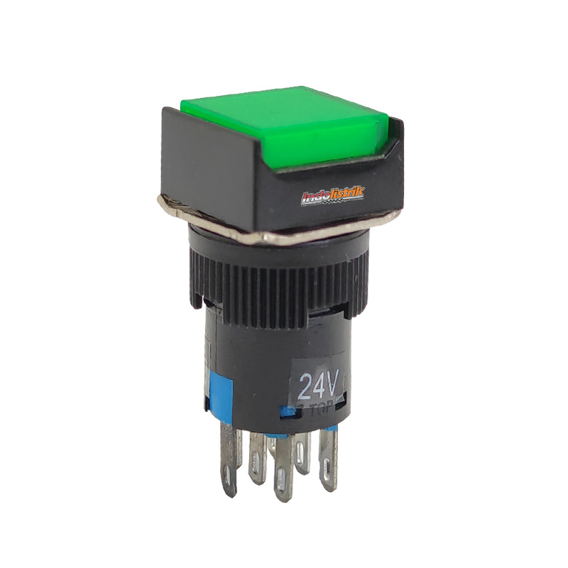 TAB Illuminated Push Button LED 16mm LA16F-22D Kotak 220 VAC Hijau