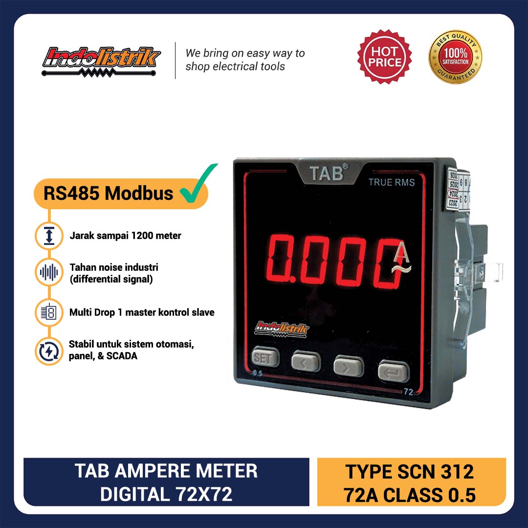 Ampere Meter Digital LED 1 Phase AC 72 x 72 SCN312 TAB
