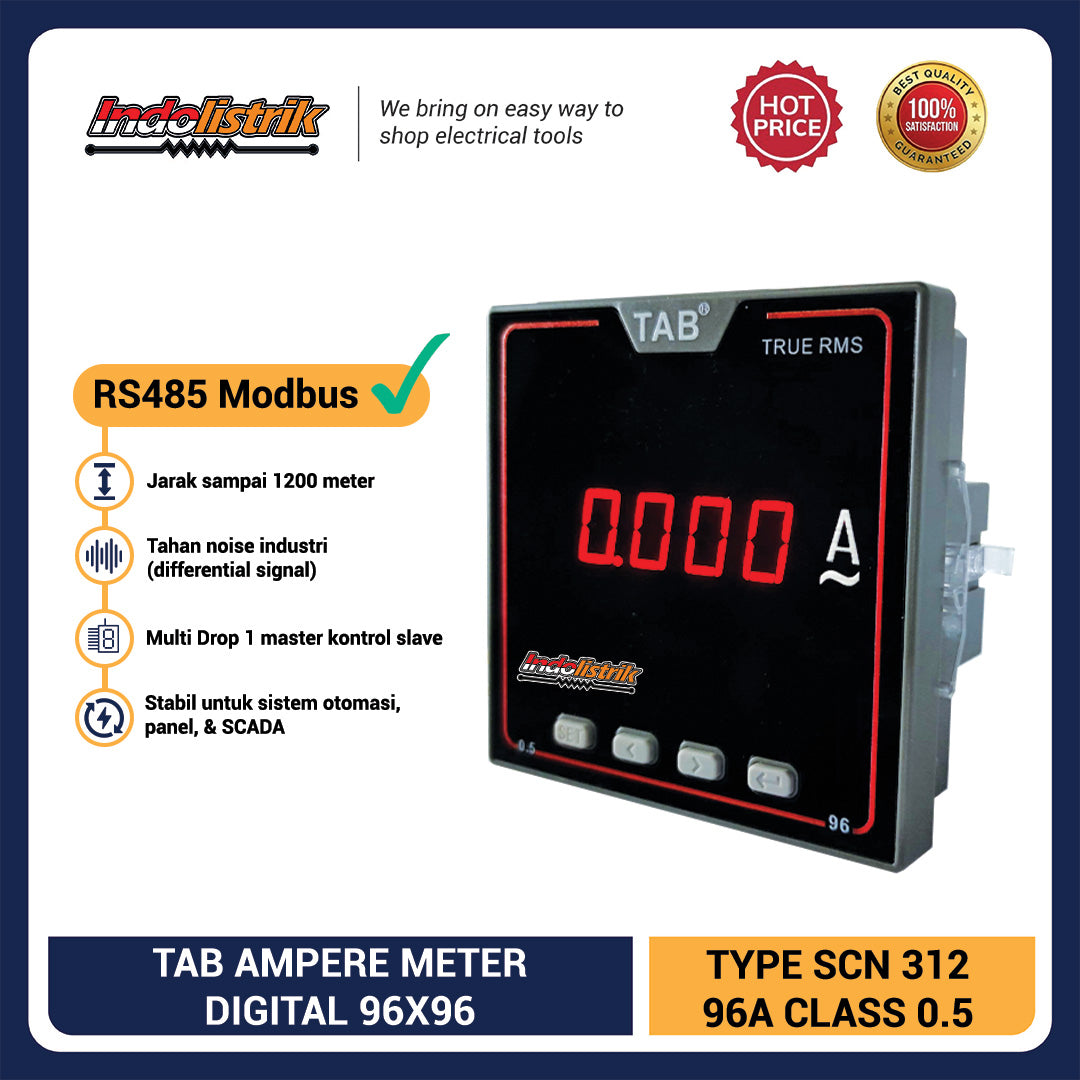 Ampere Meter Digital LED 1 Phase AC 96 x 96 SCN312 TAB