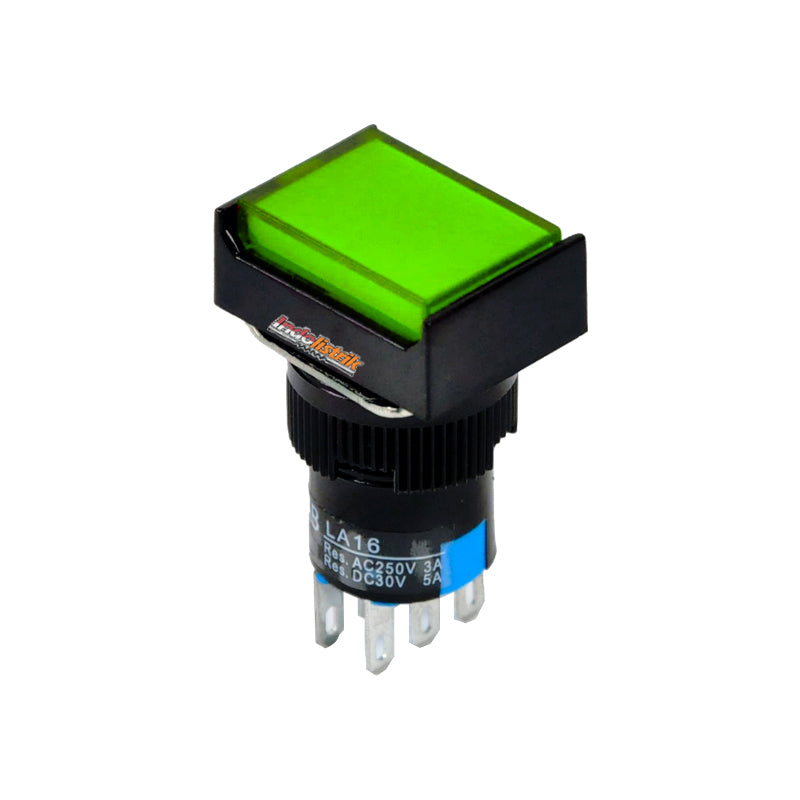 TAB Push Button 16mm LA16J-22S Persegi Hijau