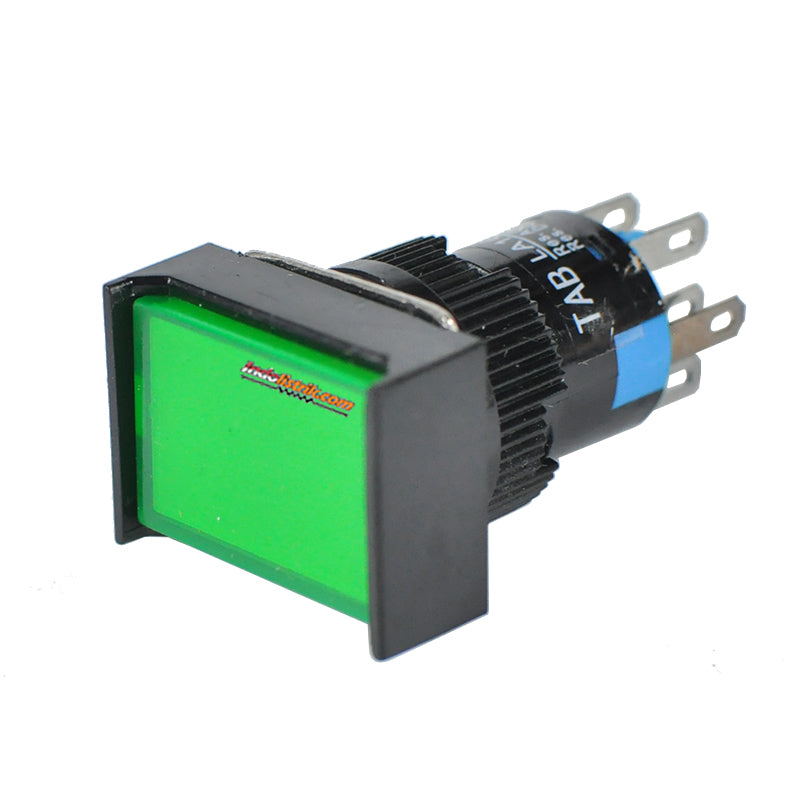 TAB Illuminated Push Button LED 16mm LA16J-22DS Persegi 220 VAC Hijau
