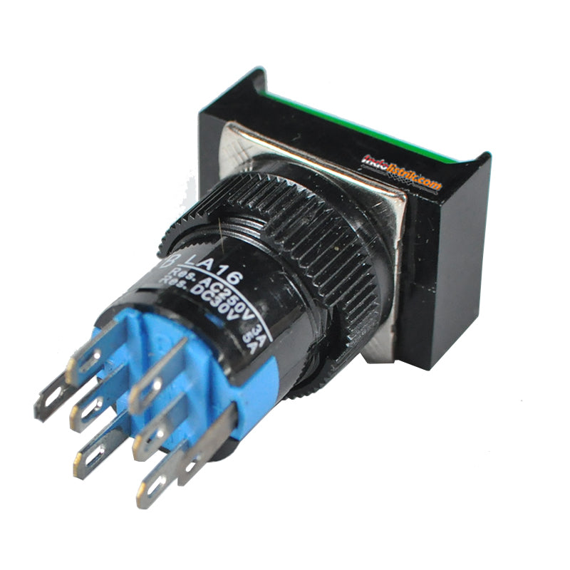 TAB Illuminated Push Button LED 16mm LA16J-22DS Persegi 220 VAC Hijau