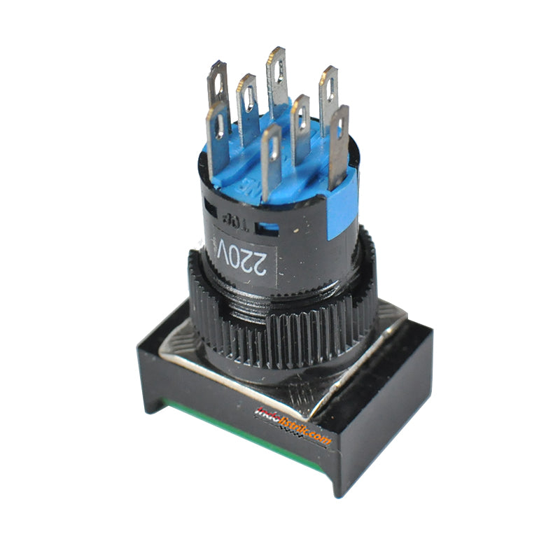 TAB Illuminated Push Button LED 16mm LA16J-22DS Persegi 220 VAC Hijau