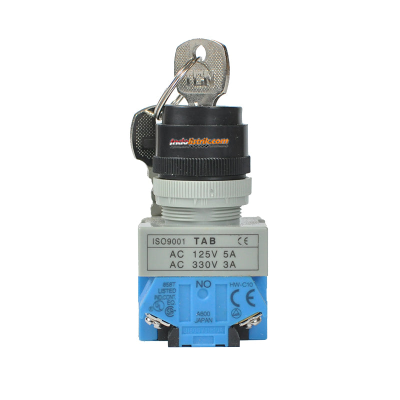 TAB Key-Selector Switch 2posisi Stay-Put 22mm XPB22-22A-11Y/21