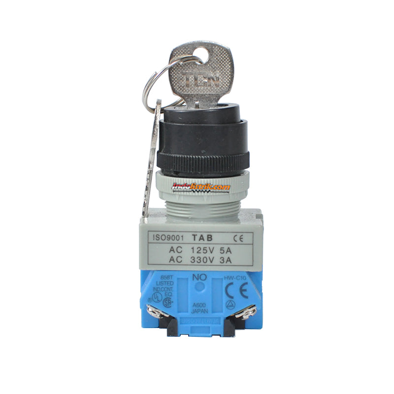TAB Key-Selector Switch 3posisi Stay-Put 22mm XPB22-22A-11Y/31