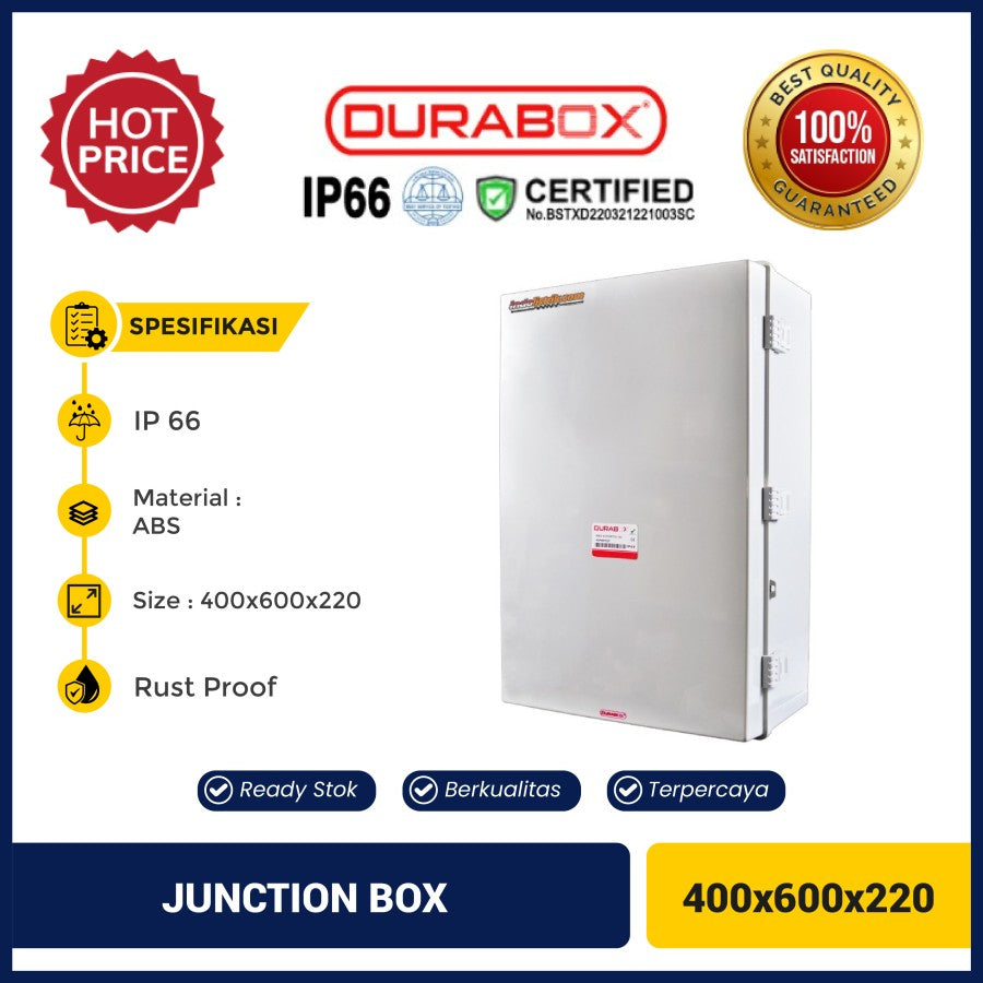 Durabox Box Panel Plastik ABS 400x600x220 mm Abu-Abu Lengkap Base Plate