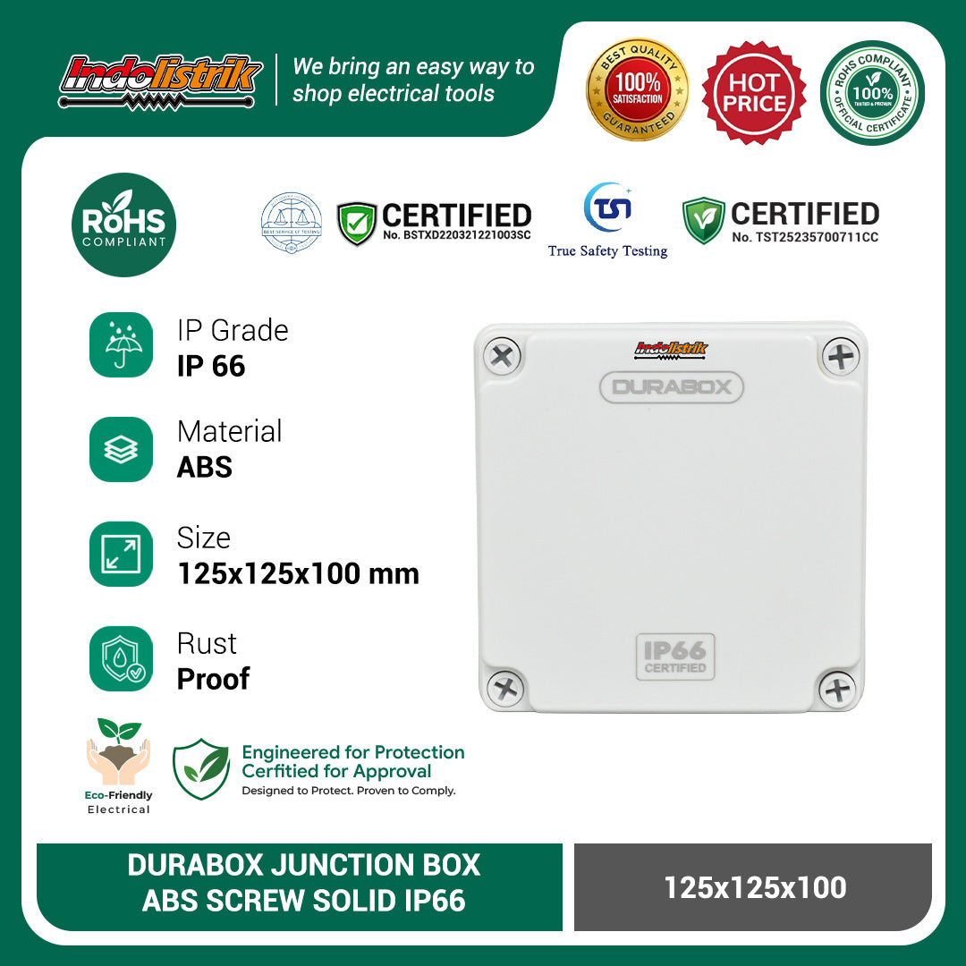 Durabox ABS Junction Box Plastik 125x125x100 mm Abu-abu