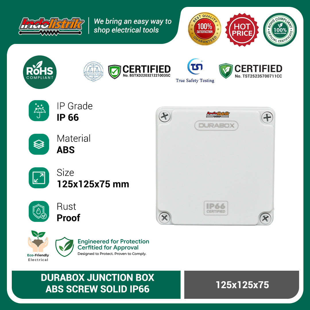 Durabox ABS Junction Box Plastik 125x125x75 mm Abu-abu