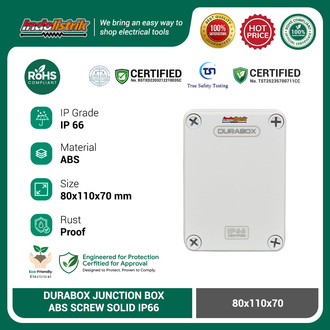 Durabox ABS Junction Box Plastik 80x110x70 mm Abu-abu
