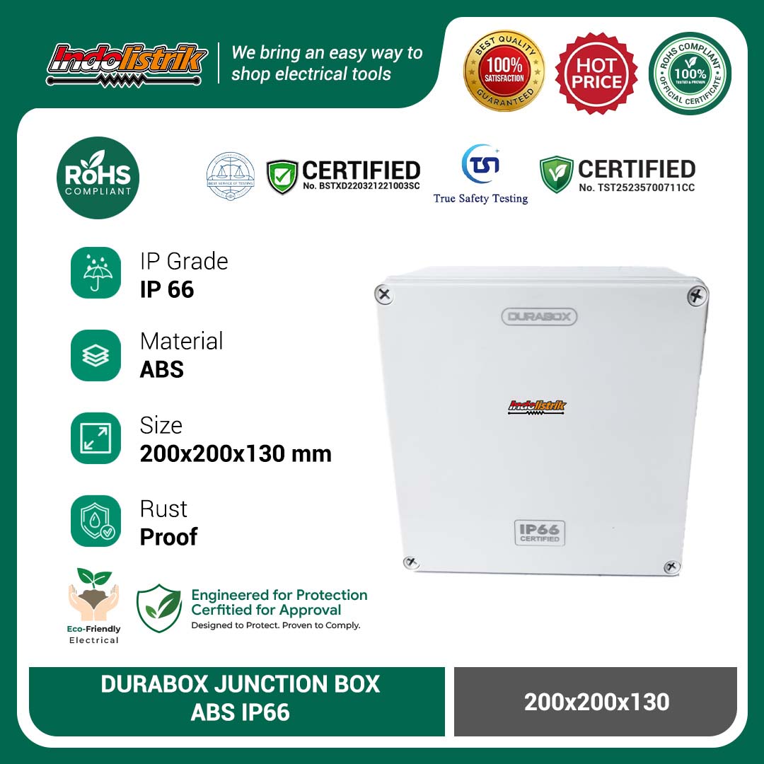 Durabox ABS Junction Box Panel Plastik 200x200x130 mm Abu-abu