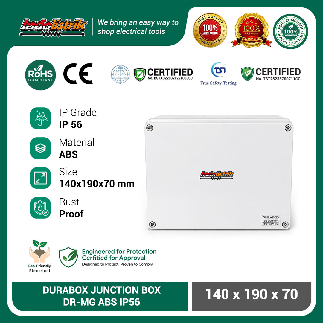 Durabox Junction Box ABS IP56 140x190x70mm Box Panel Listrik Waterproof Tahan Air