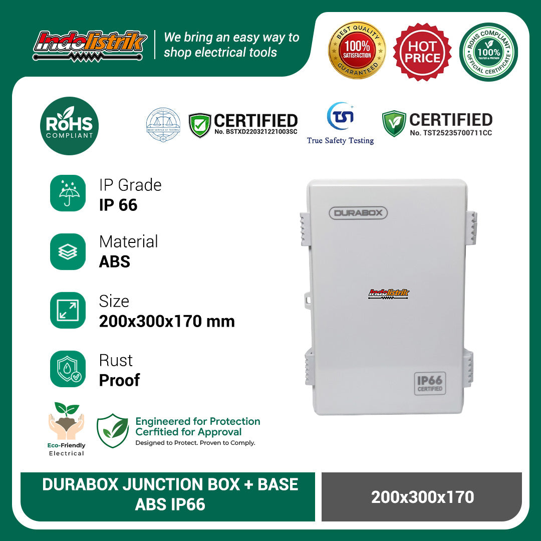 ABS Junction Box Plastik 200x300 x 170 mm Abu-abu + Base Plate Durabox