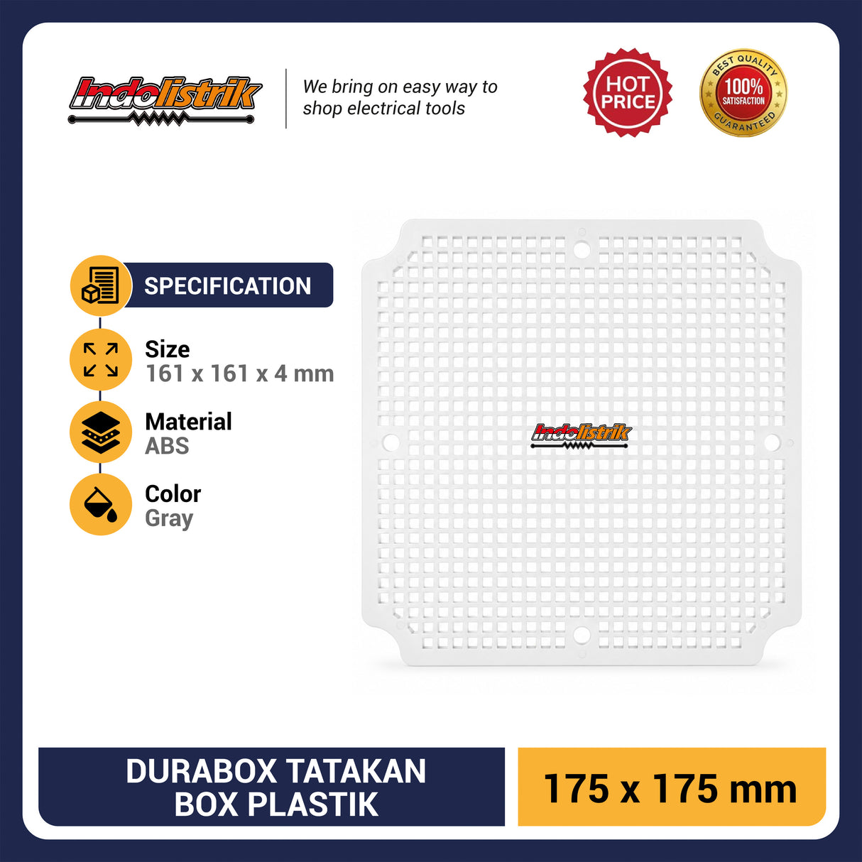 Durabox Tatakan Box Plastik 175x175mm Base Plate Dudukan Junction Box ABS Warna Abu Abu