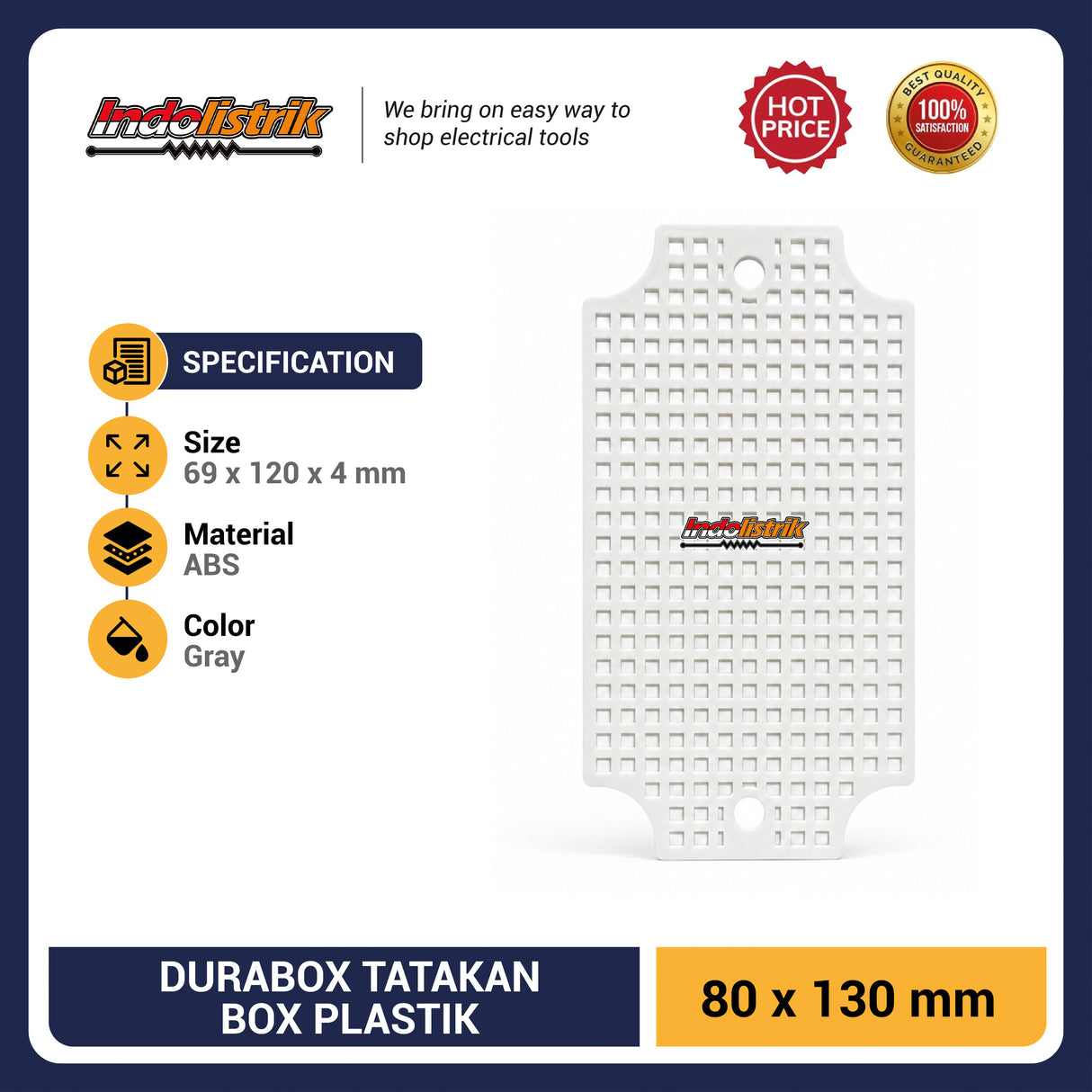 Durabox Tatakan Box Plastik 80x130mm Base Plate Dudukan Junction Box ABS Warna Abu Abu