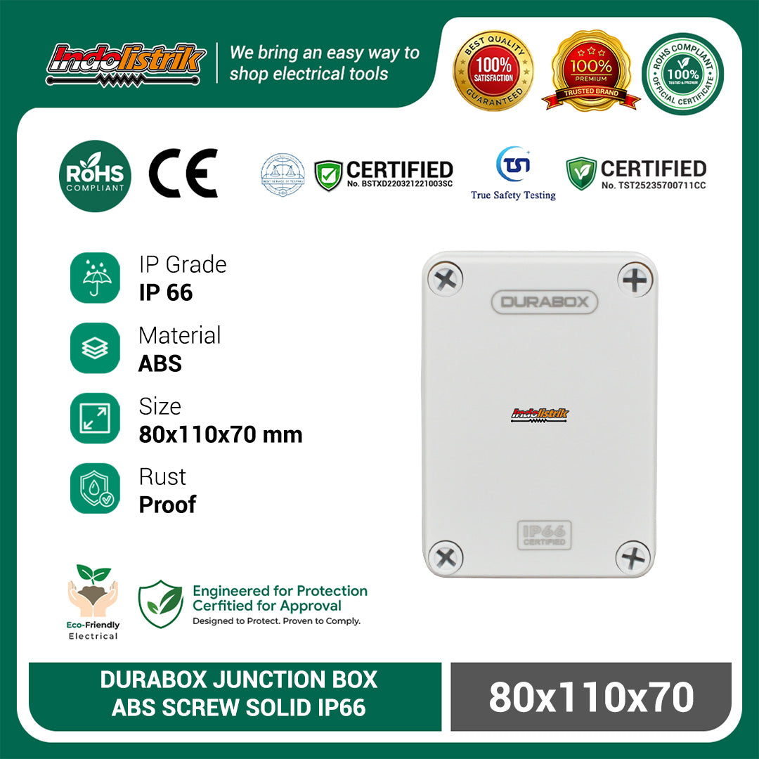 Durabox ABS Junction Box Plastik 80x110x70 mm Abu-abu