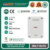 Durabox ABS Junction Box Plastik 80x110x70 mm Abu-abu