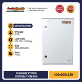 Durabox Box Panel 600x400x230 mm Polyester + Metal IP65 Weatherproof