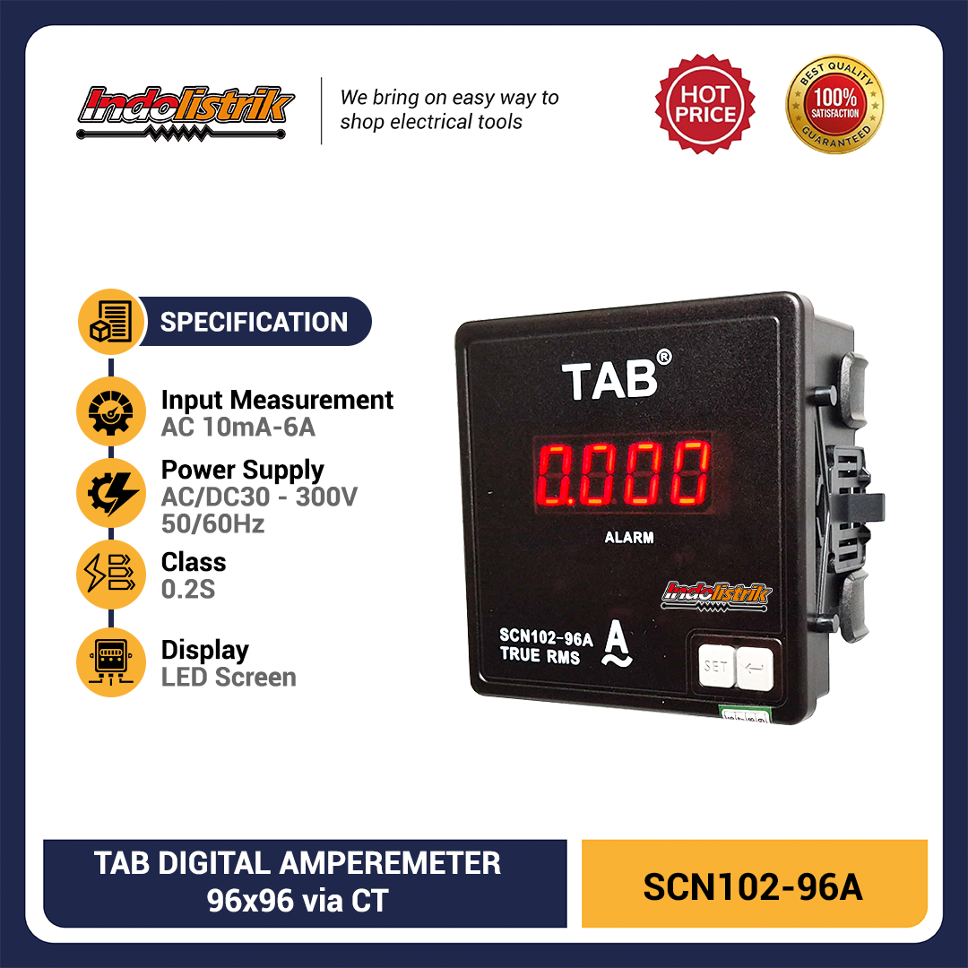 TAB Digital Amperemeter AC 10mA-6A 96x96mm Panel Meter True RMS SCN102-96A