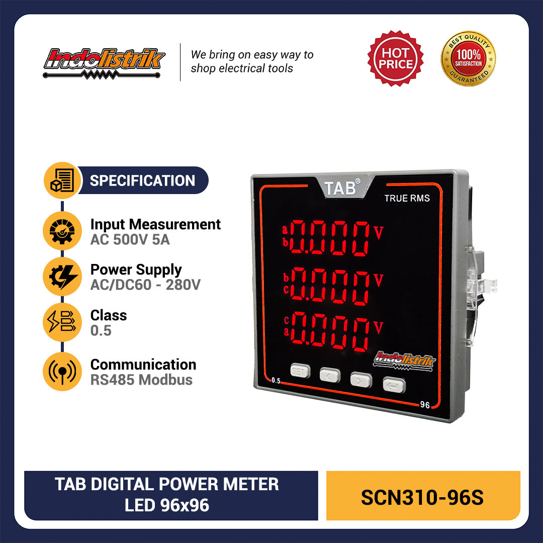 TAB SCN310-96S Digital Power Meter 3 Phase LED 96x96 RS485 Modbus