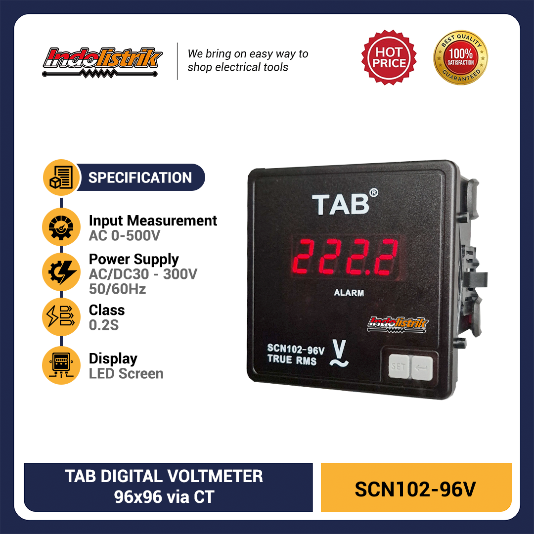 TAB Digital Voltmeter 96x96 SCN102-96V True RMS AC 0-500V Panel Meter