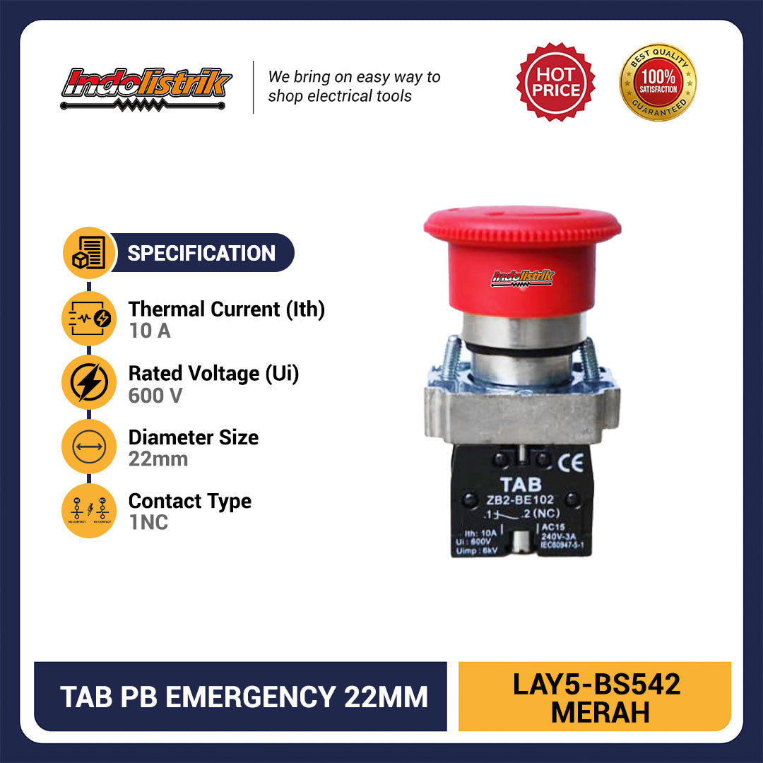 TAB Emergency Push Button Push Lock LAY5-BS542 Merah