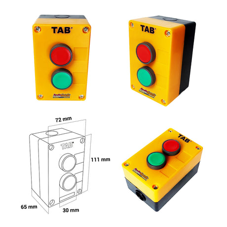 Paket Kotak Tombol Push Button TAB 2 Tombol (Merah–Hijau) | Enclosure Control Box Start Stop