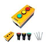 Paket Box Push Button 3 Tombol TAB – Tombol Merah Kuning Hijau | Enclosure Kontrol Mesin Industrial