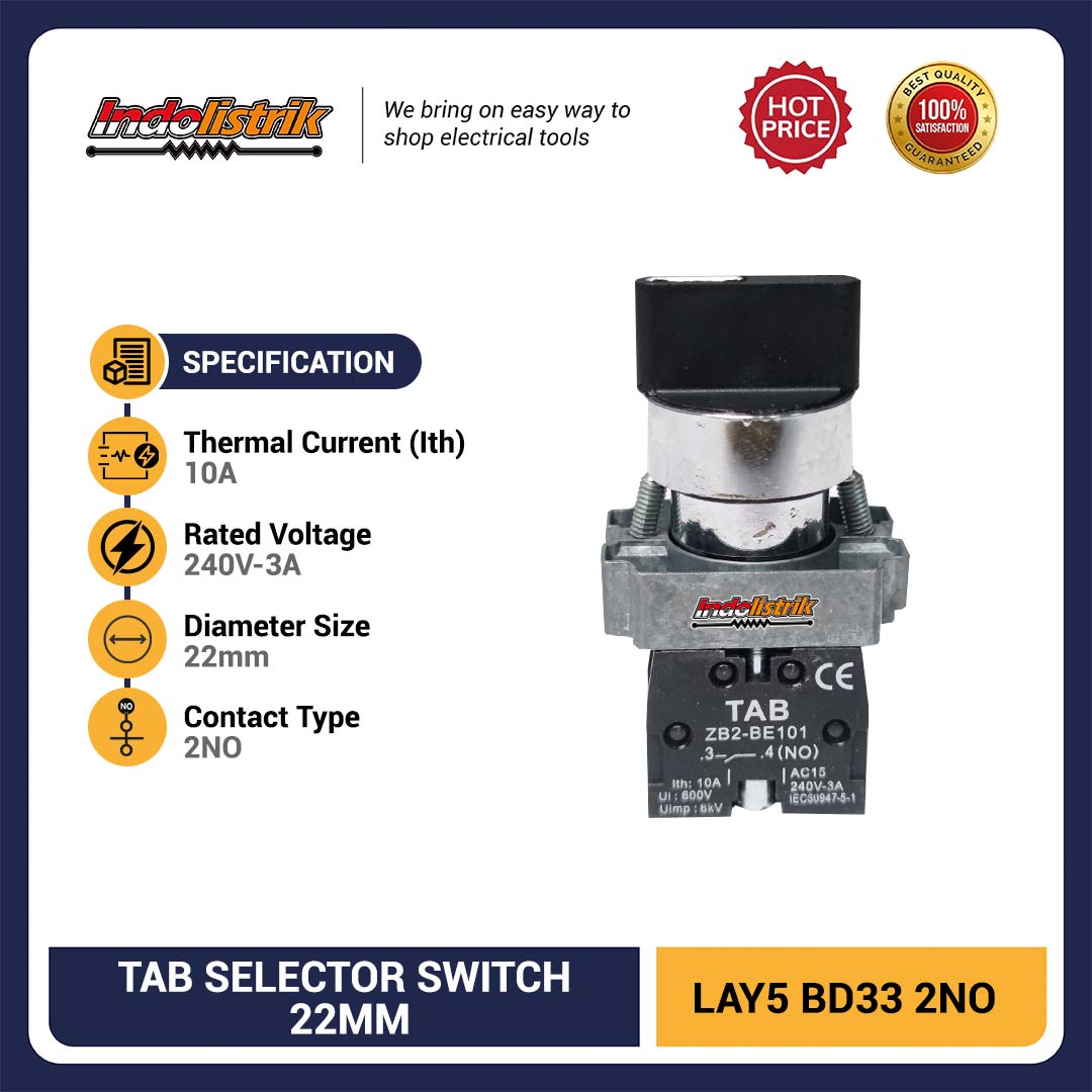 TAB Selector Switch 3posisi Stay-Put 22mm LAY5-BD33