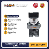TAB Selector Switch 3posisi Stay-Put 22mm LAY5-BD33