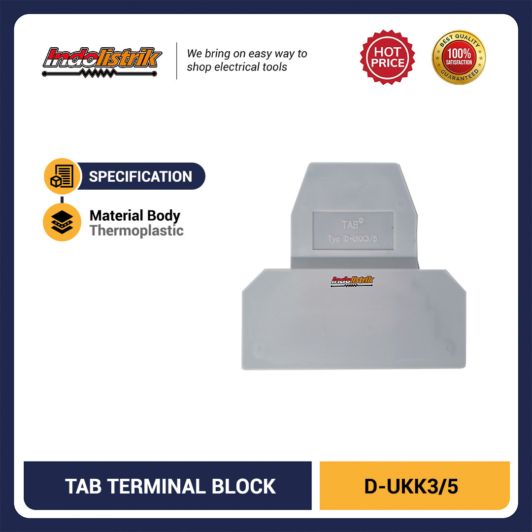 End Cover Terminal Block TAB D-UKK3/5 Penutup Terminal DIN Rail End Plate Aksesoris Panel Listrik Abu Abu