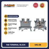 Terminal Block UK2.5B TAB Rel DIN Konektor Kabel Panel Listrik Abu Abu