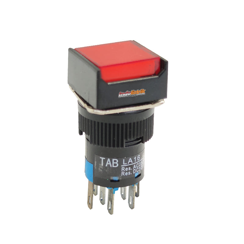 TAB Illuminated Push Button LED 16mm LA16F-22D Kotak 220 VAC Merah