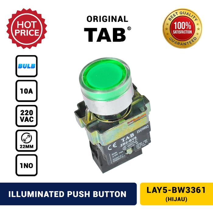 TAB Illuminated Push Button 220 VAC LAY5-BW3361 Hijau