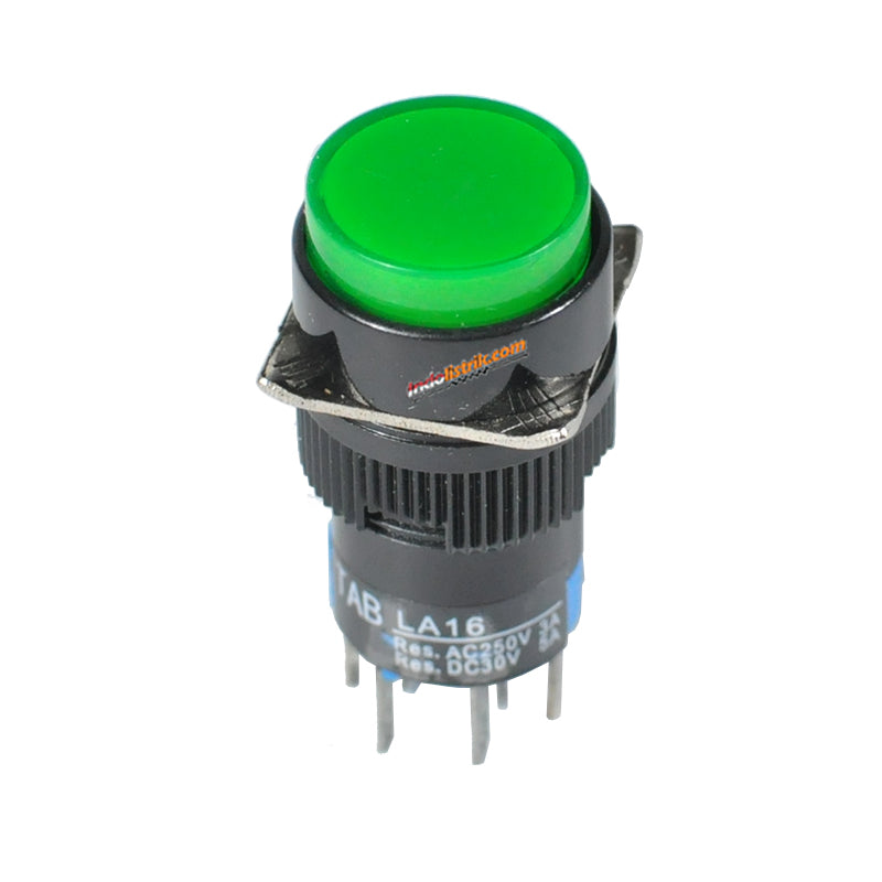 Jual TAB Illuminated Push Button LED 16mm LA16Y-22D Bulat 220 VAC Hijau ...