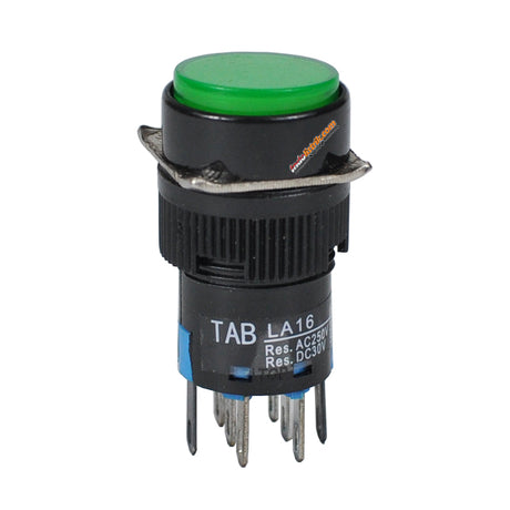 TAB Illuminated Push Button LED 16mm LA16Y-22DS Bulat 24 VDC Hijau