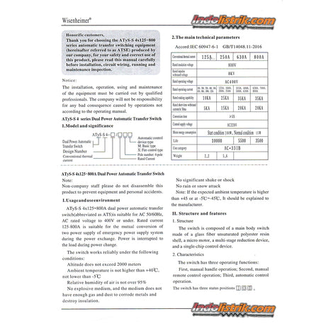 Wisenheimer Change Over Switch 4 Pole 630 Ampere Motorized Ohm Saklar ATS